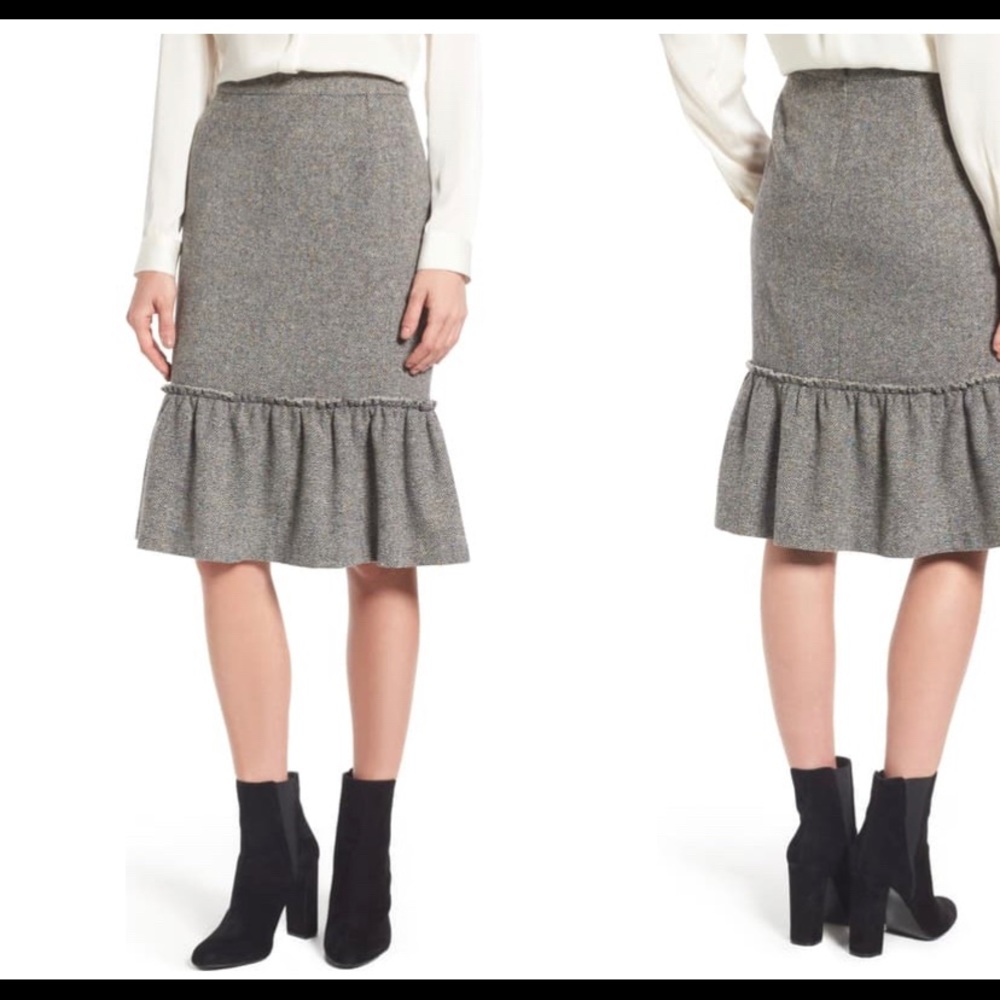 Halogen Wool Tweed Skirt with Flounce Hem
